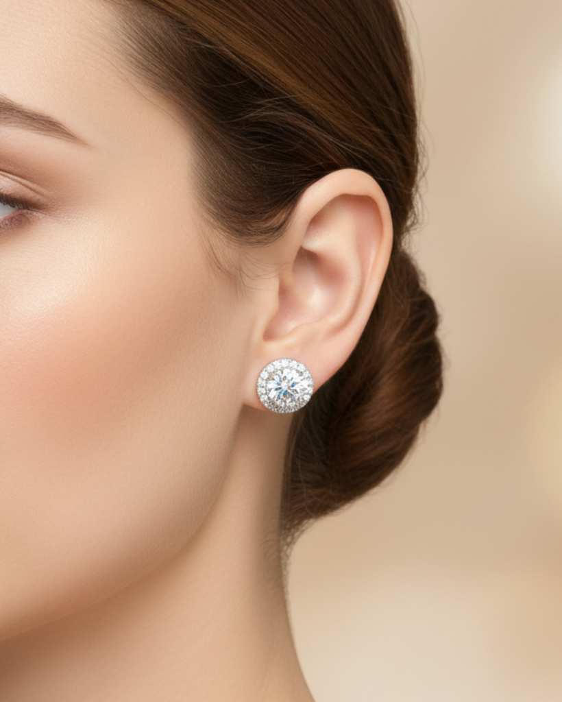 Aria halo örhängen med moissanite från LunNoire