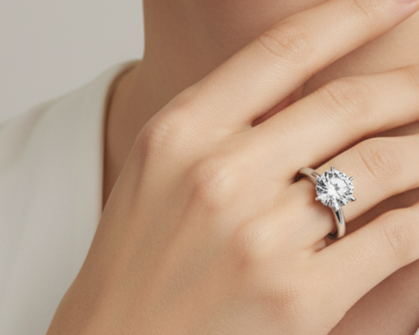 Chiara klassisk solitärring med rund moissanite från LunNoire